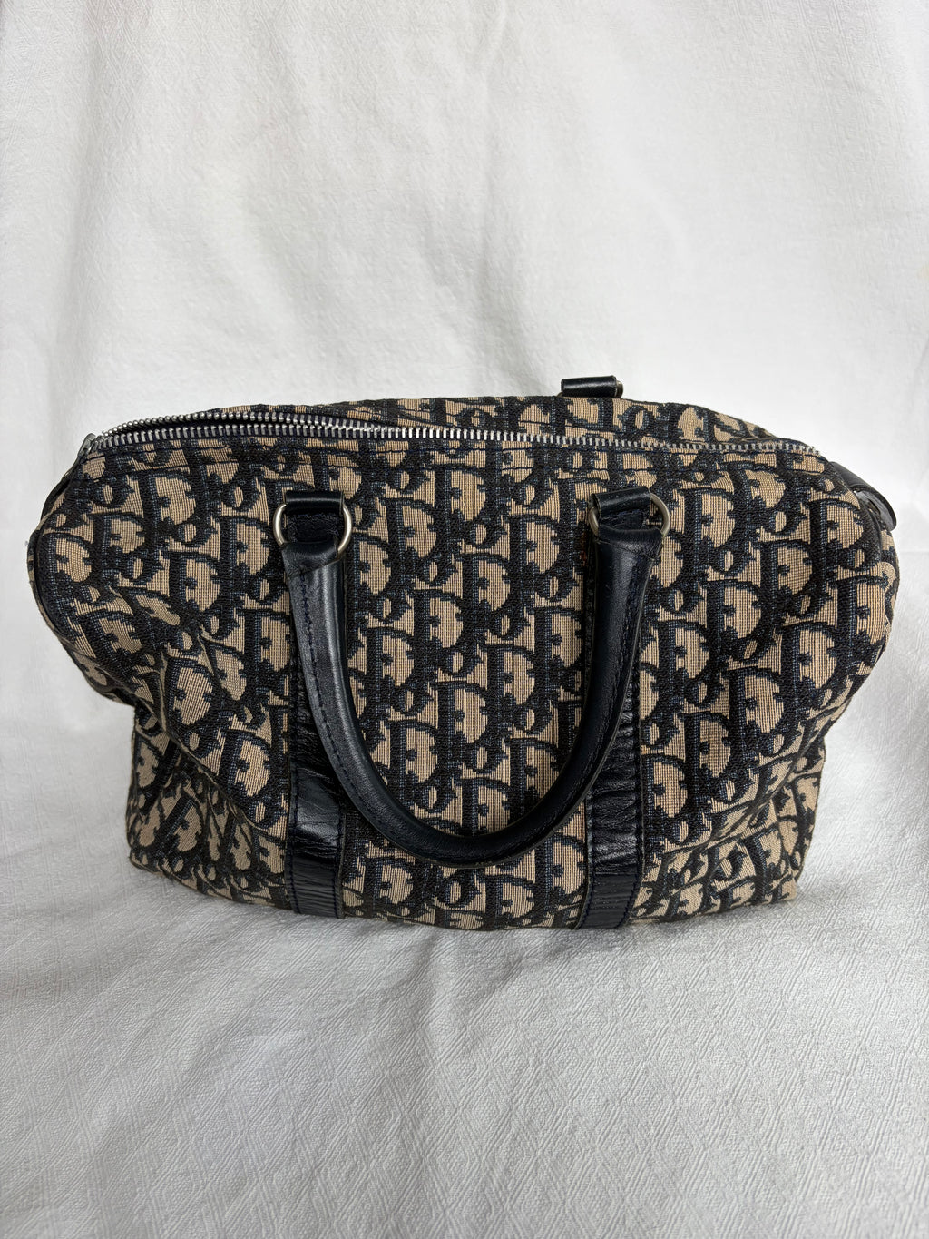 Christian Dior Trotter Canvas & Leather Hand bag Navy Blue