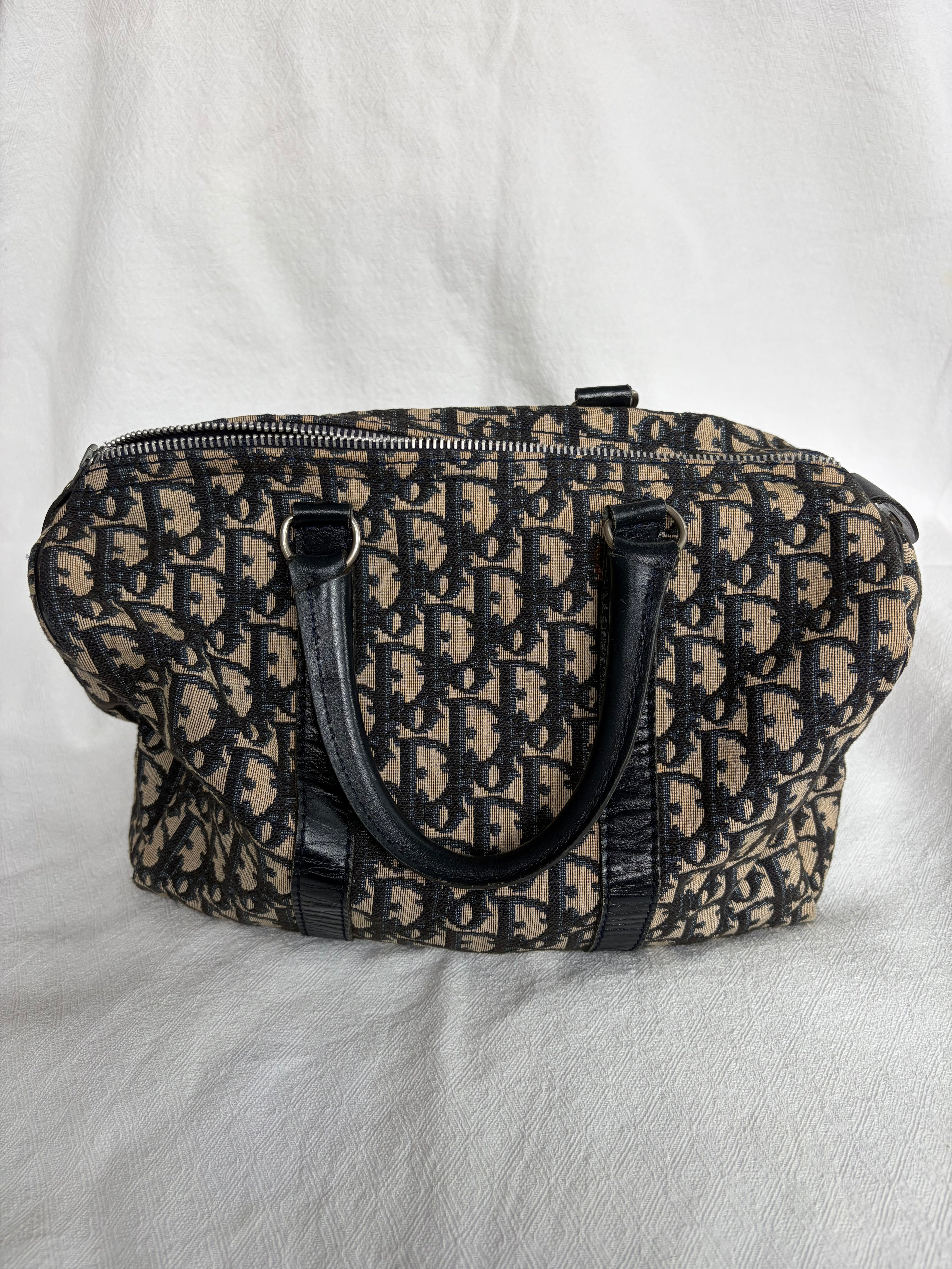 Christian Dior Trotter Canvas & Leather Hand bag Navy Blue