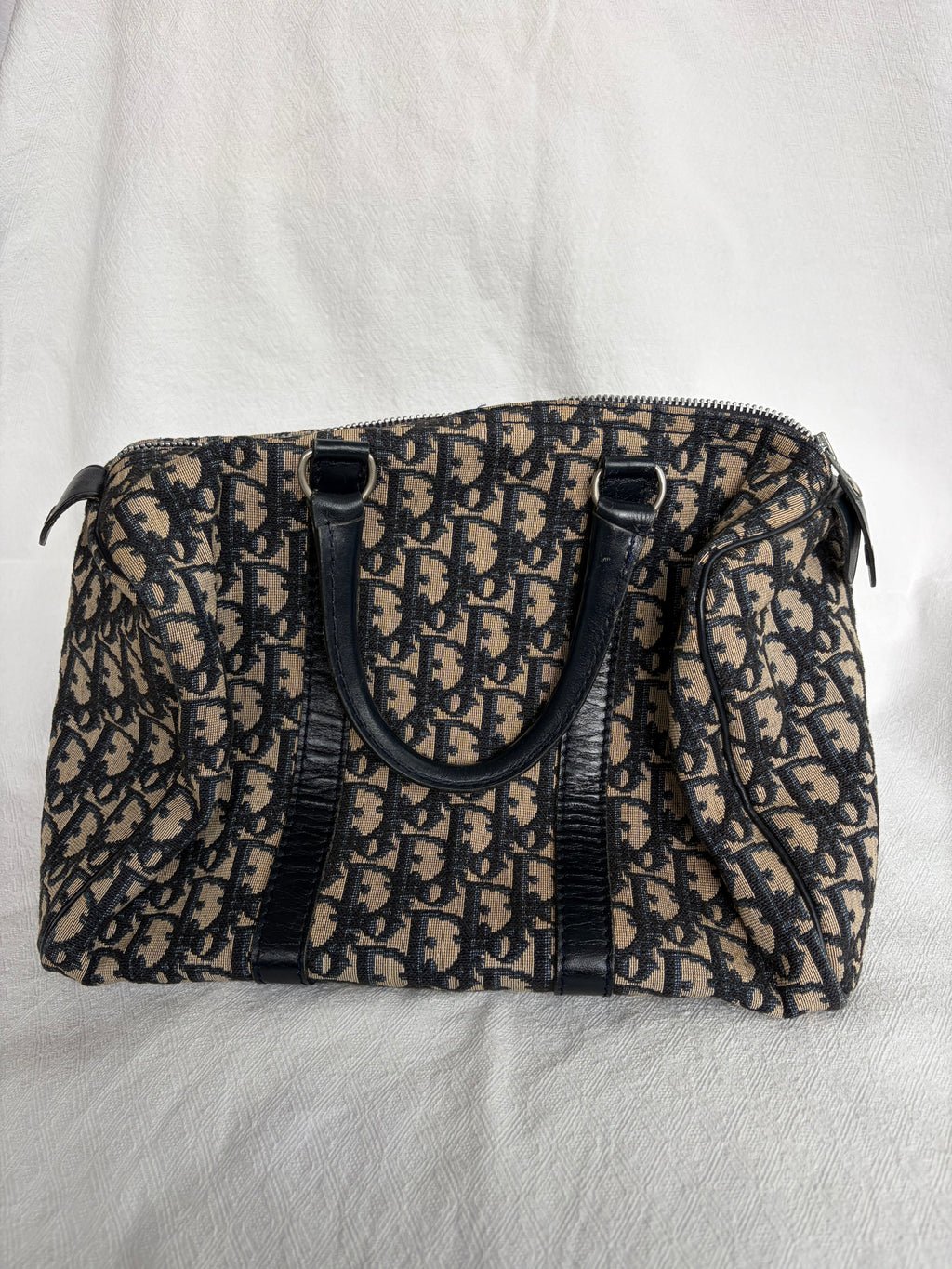 Christian Dior Trotter Canvas & Leather Hand bag Navy Blue