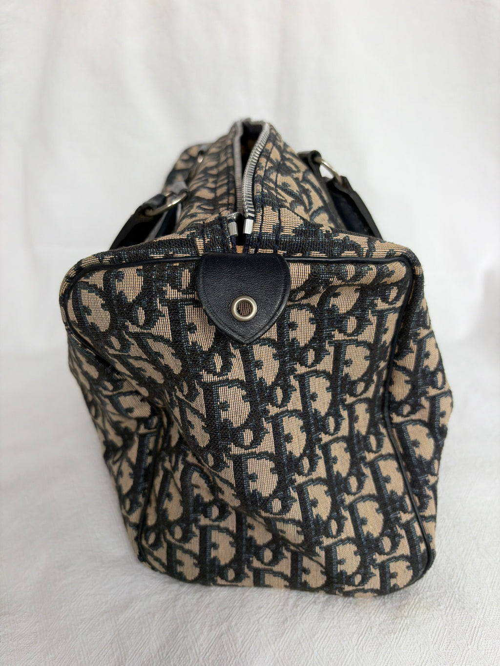 Christian Dior Trotter Canvas & Leather Hand bag Navy Blue