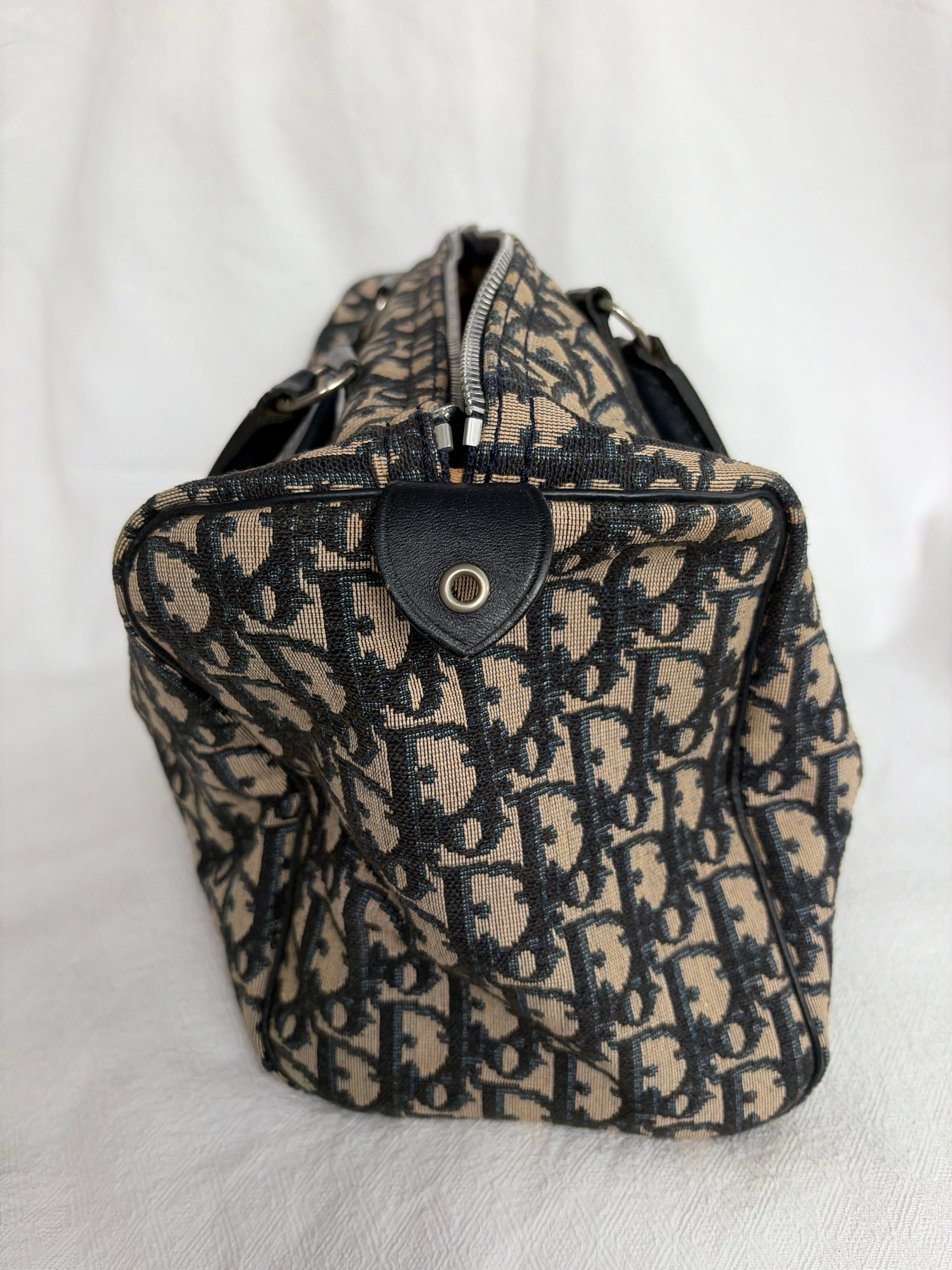 Christian Dior Trotter Canvas & Leather Hand bag Navy Blue