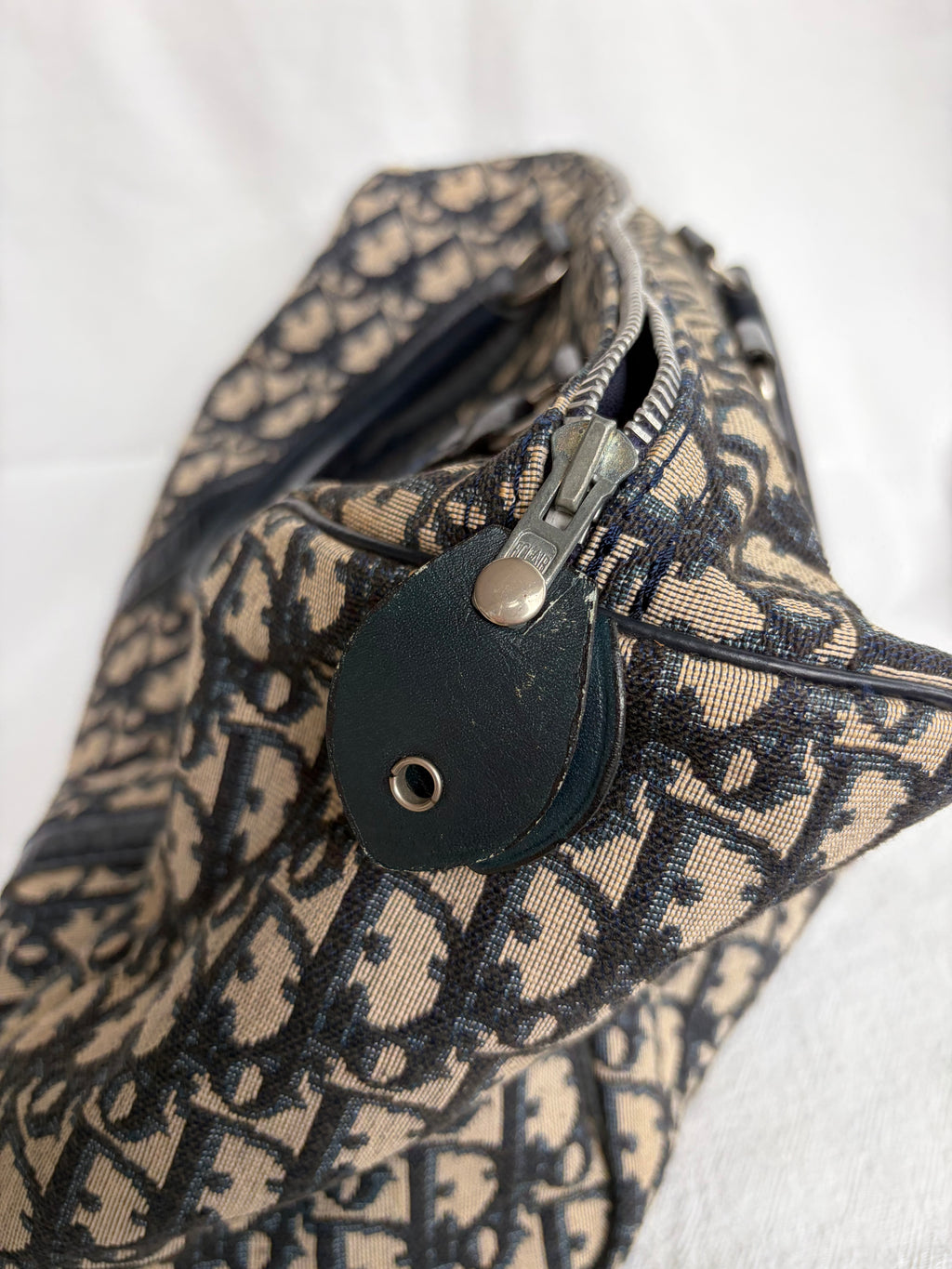 Christian Dior Trotter Canvas & Leather Hand bag Navy Blue