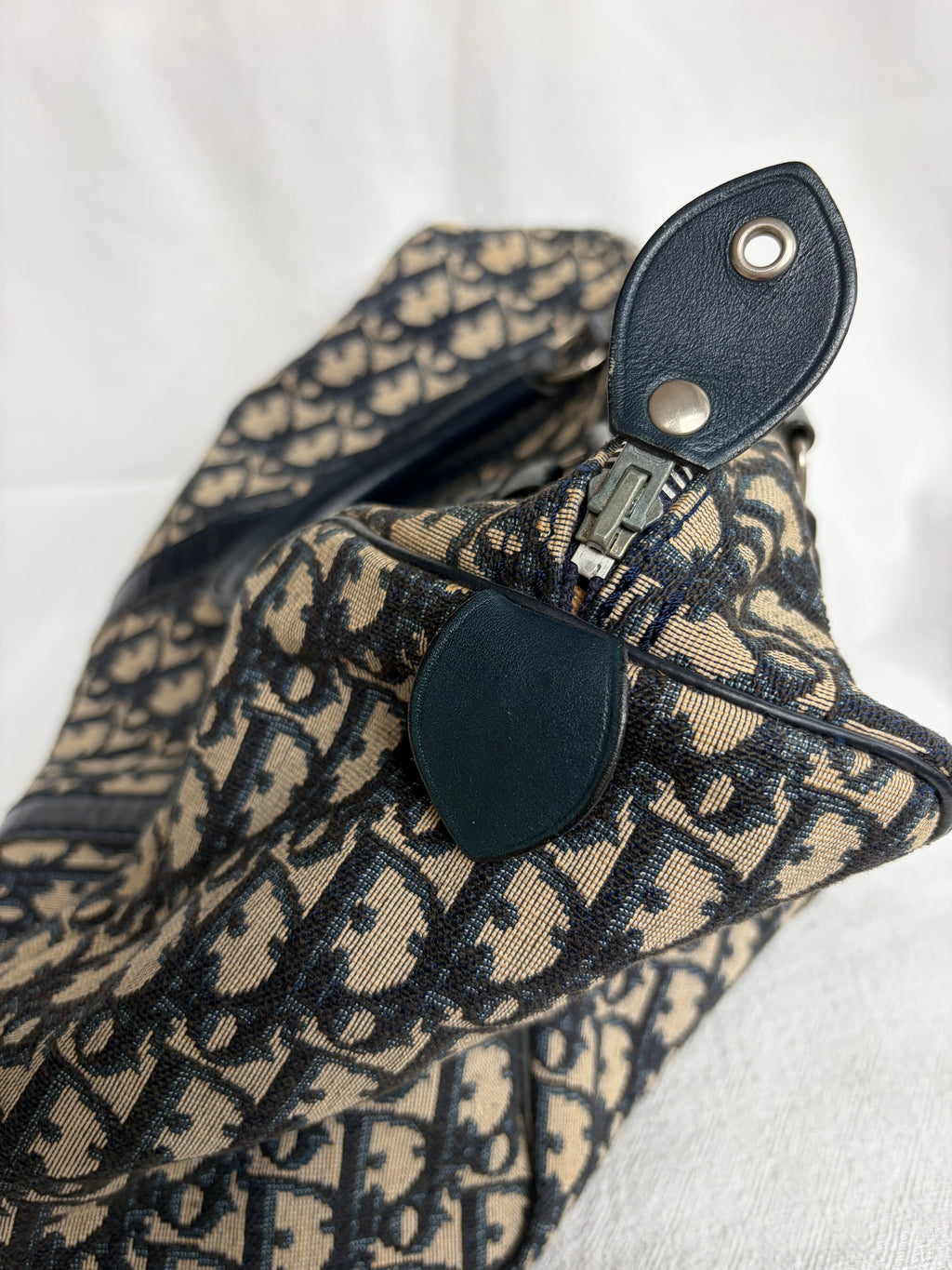 Christian Dior Trotter Canvas & Leather Hand bag Navy Blue
