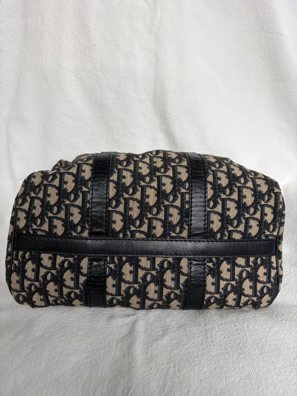 Christian Dior Trotter Canvas & Leather Hand bag Navy Blue