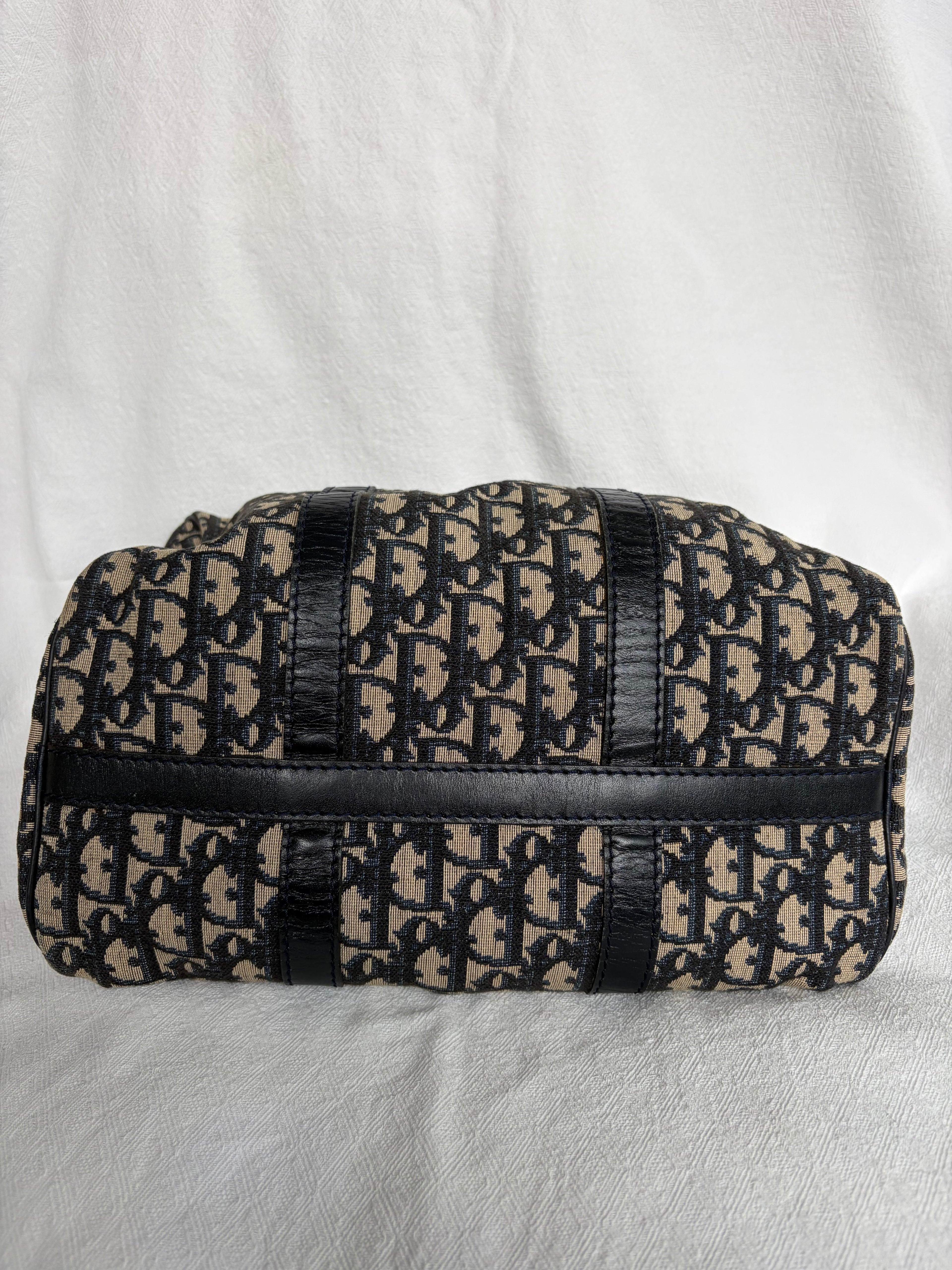 Christian Dior Trotter Canvas & Leather Hand bag Navy Blue