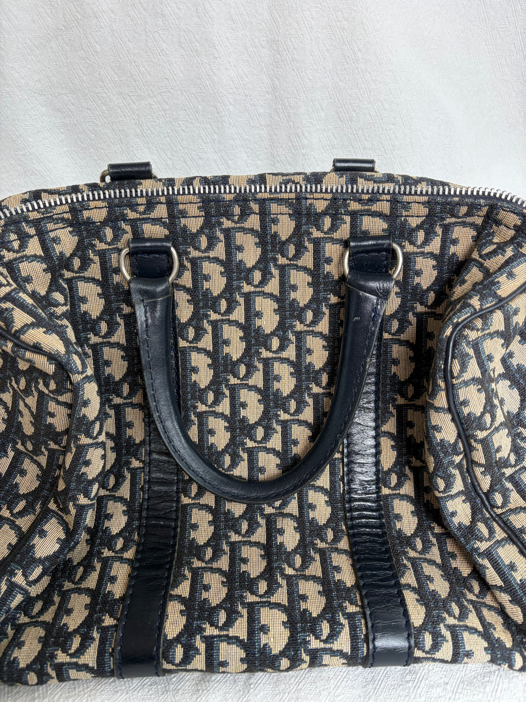 Christian Dior Trotter Canvas & Leather Hand bag Navy Blue