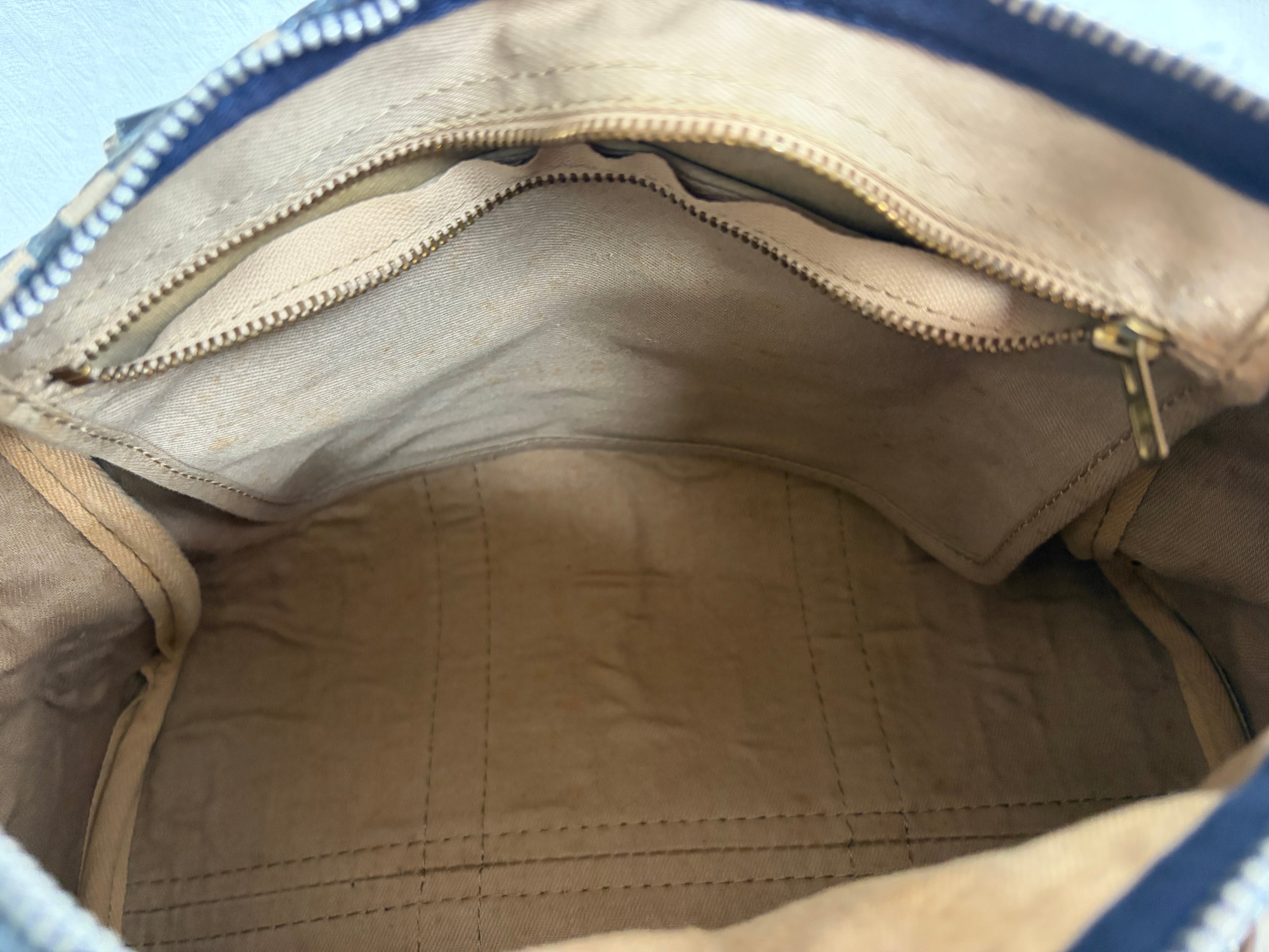 Christian Dior Trotter Canvas & Leather Hand bag Navy Blue
