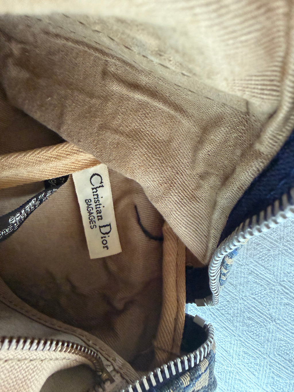 Christian Dior Trotter Canvas & Leather Hand bag Navy Blue