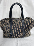 Christian Dior Trotter Canvas & Leather Hand bag Navy Blue