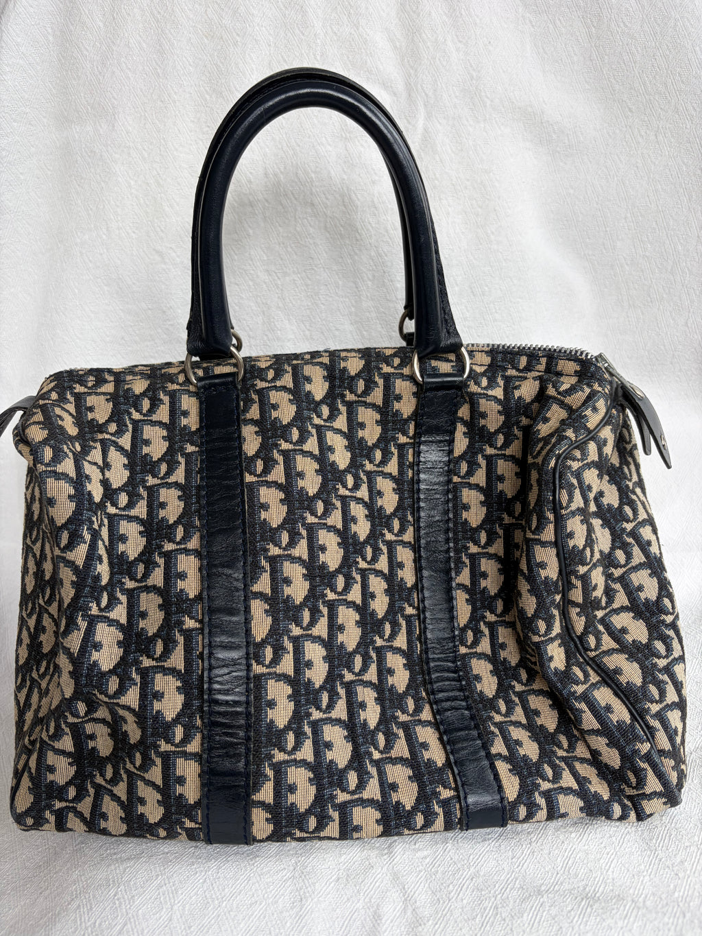 Christian Dior Trotter Canvas & Leather Hand bag Navy Blue