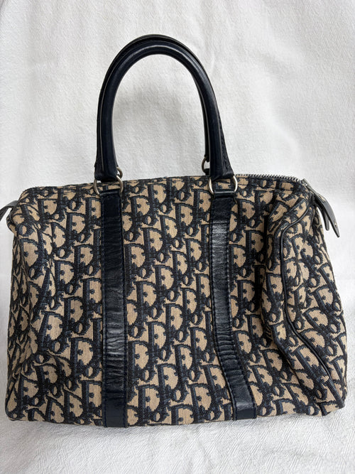 Christian Dior Trotter Canvas & Leather Hand bag Navy Blue